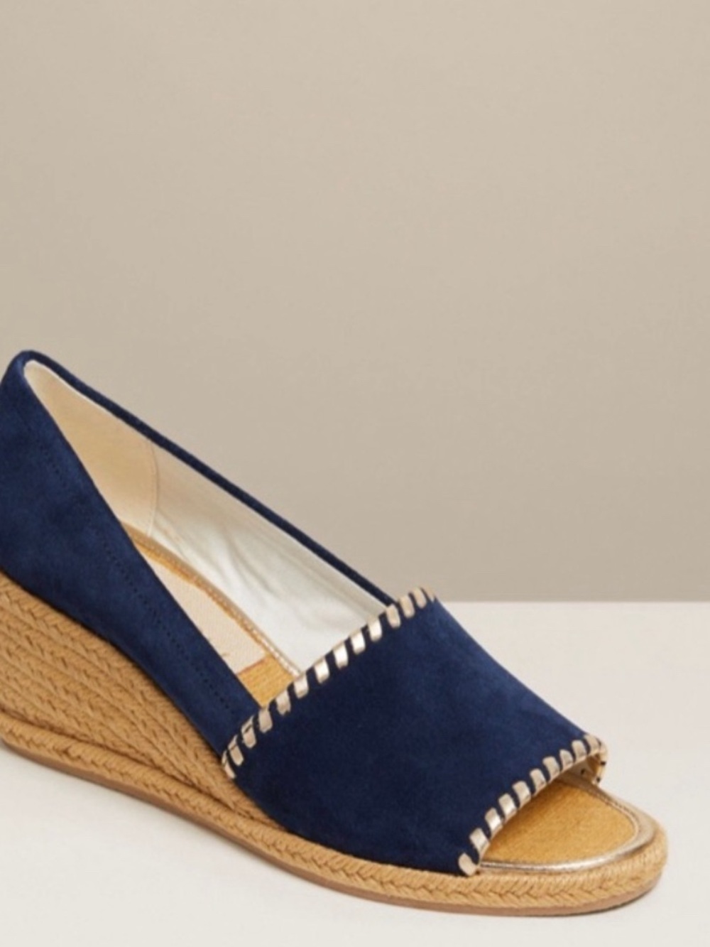 Jack Rogers Navy Suede Espadrille Wedge Peep-Toe PLEASE SEE THE DESCRIPTION